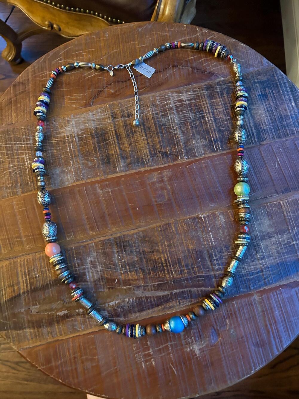 CHICOS Bali Style Colorful Coastal Vintage Two-Toned Tribal 48" Necklace NWT